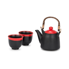 3 Piece Tea Set - Black/Red