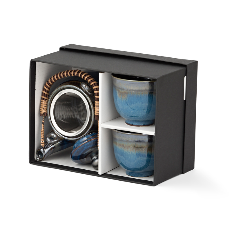 3 Piece Tea Set - Blue/Silver