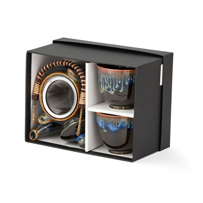 3 Piece Tea Set - Black/Blue