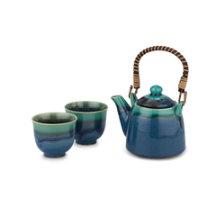 3 Piece Tea Set - Green/Blue